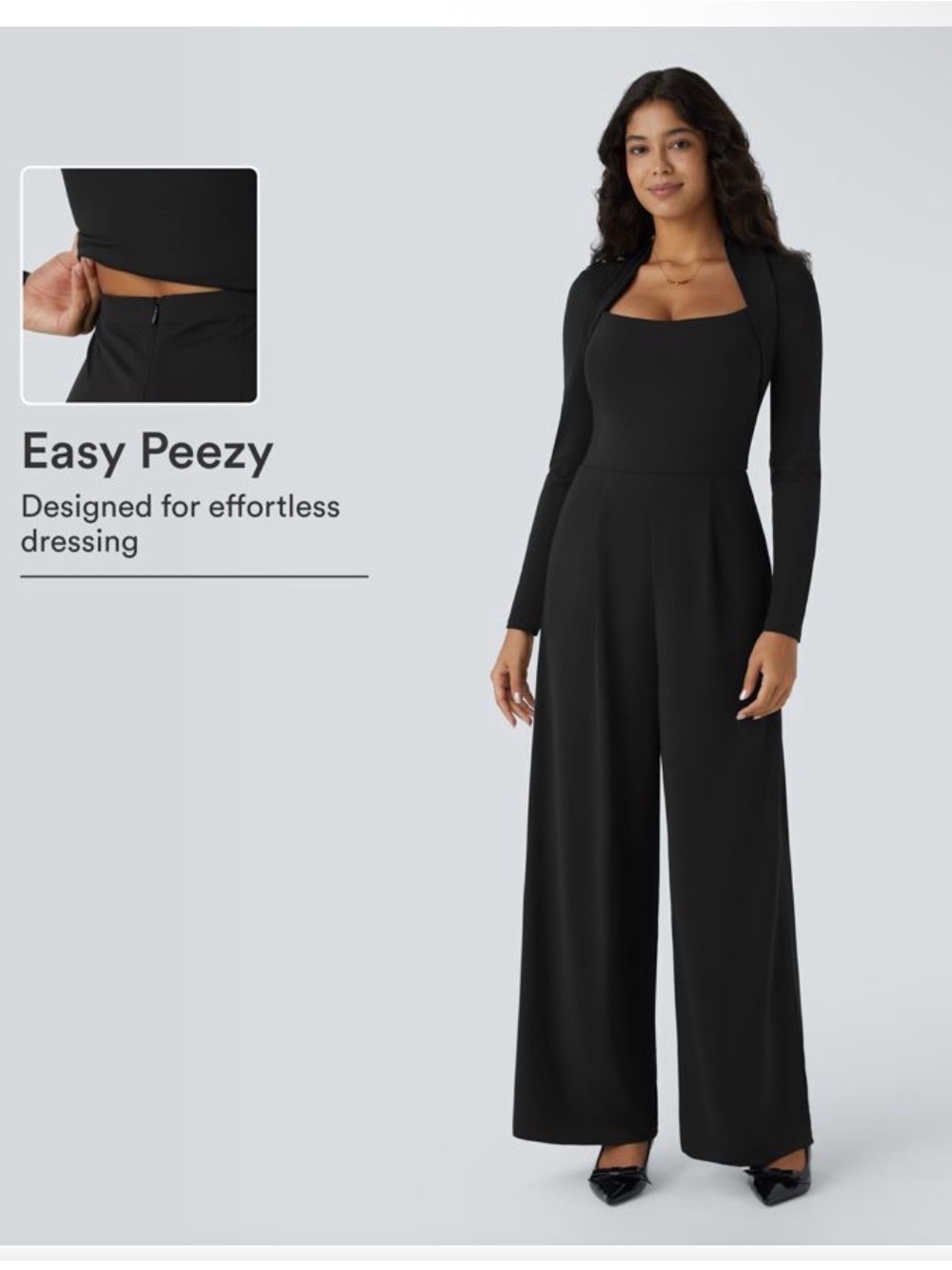 NWT Halara Long Sleeve Pocket Wide Leg Jumpsuit-Easy Peezy Size Large - Picture 1 of 10